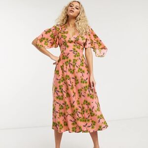 TOPSHOP Idol Daisy Print Midi Dress Pink Women’s Size 10